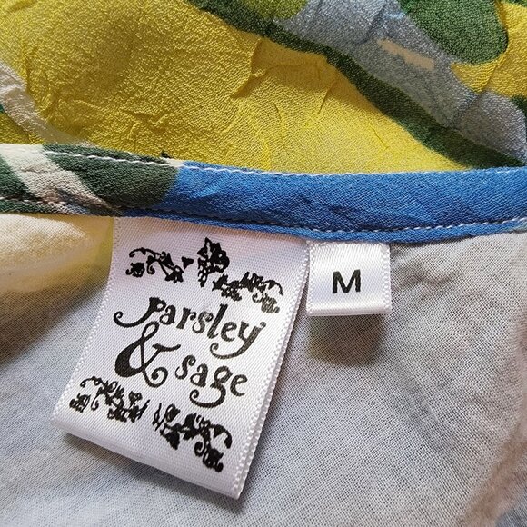 Parsley & Sage Dress Womens Size M Medium Blue Green Floral Boho Artsy Chiffon - Picture 5 of 6